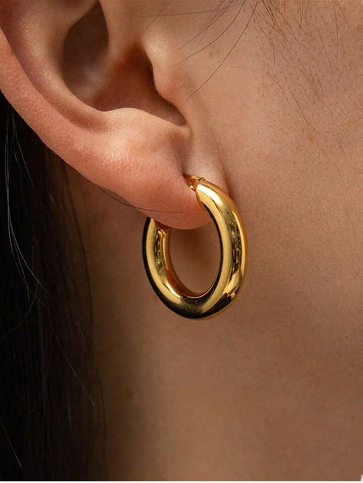 1pair Simple & Fashionable Stainless Steel Earrings With 18k Gold Plating For Women/Girls | SHEIN