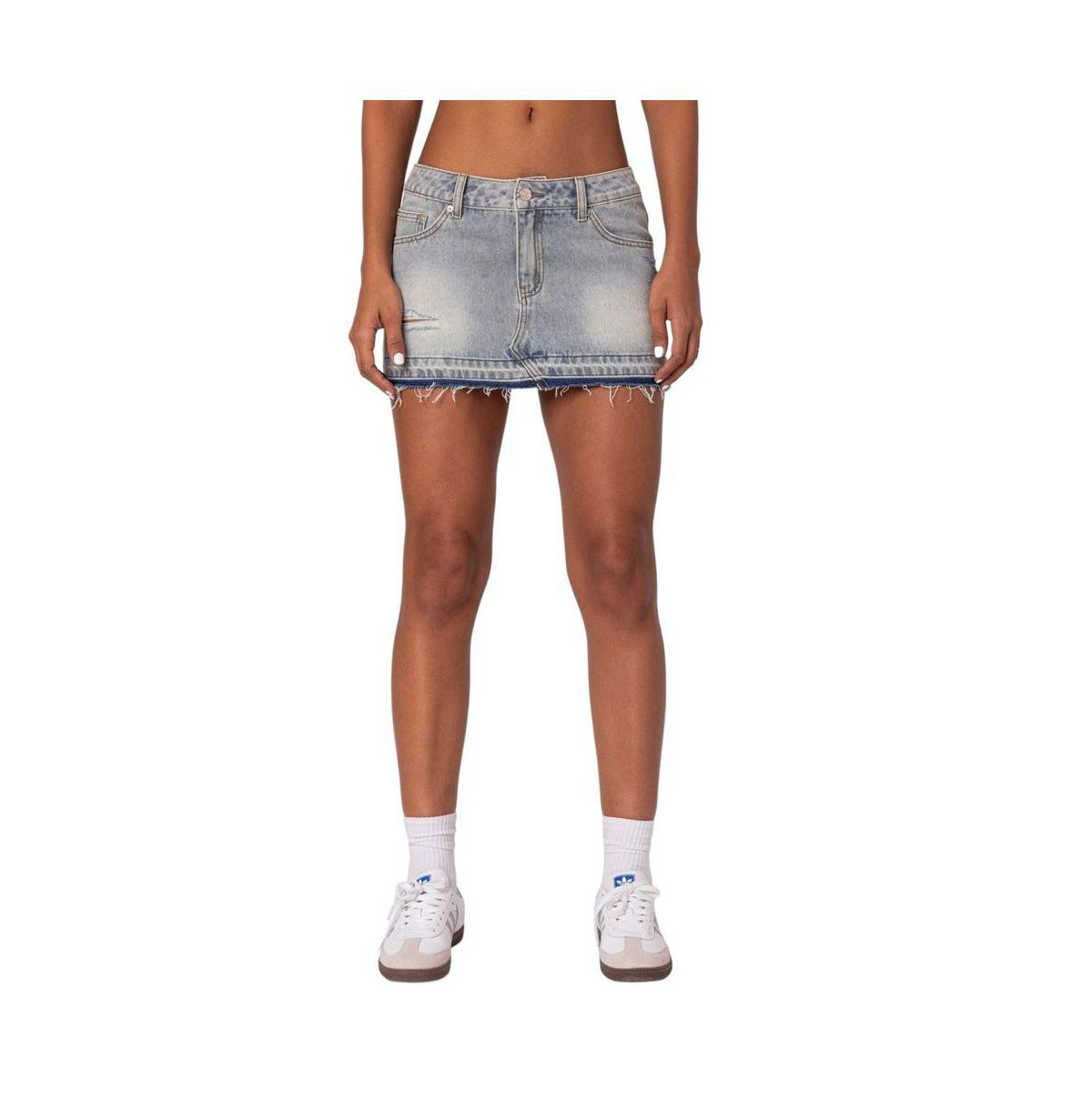 Women's Priyanka Distressed Denim Mini Skirt - Light-blue | Macy's