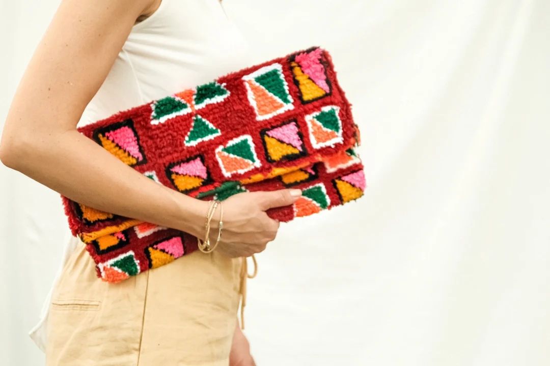 Moroccan Kilim Clutch Bag, Handwoven Cotton Boho Clutch, One of a Kind Boho Gift, Handmade Bohemi... | Etsy (NL)