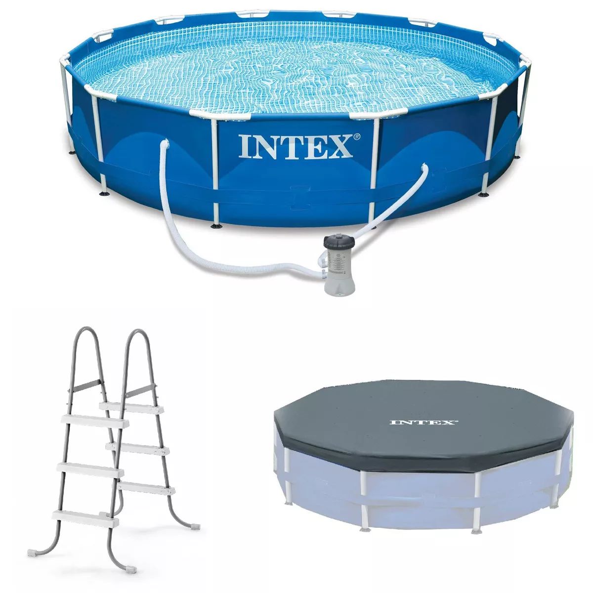 Intex 12' x 30" Round Metal Frame Outdoor Above Ground Swimming Pool Set with Filter Pump, Cartri... | Target