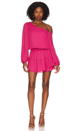 One Shoulder Ruffle Skirt Dress in Pop | Revolve Clothing (Global)