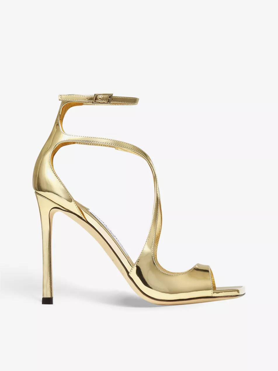 Azia 110 liquid-metal leather heeled sandals | Selfridges