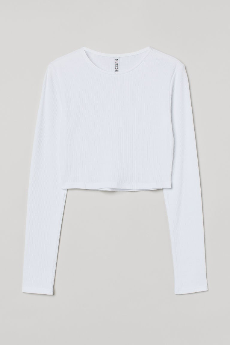H & M - Ribbed Crop Top - White | H&M (US + CA)