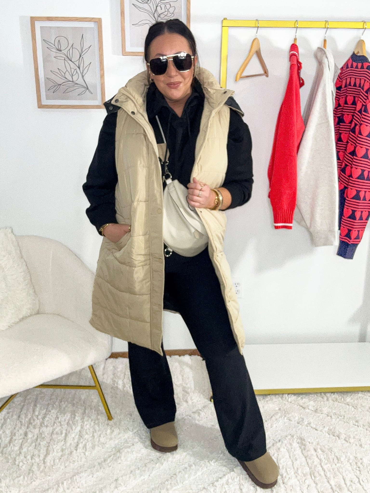 Travel OOTD!
XL long puffer vest! Detachable hood. Buttons on the side if you need more room for your legs! Ao good. XL bubble hem hoodie. XL crewneck tee underneath  Large flare leggings. Clogs run true to size. Bag has been a fave for years now. @amazon @oldnavy @gap 

#LTKMidsize #LTKOver40 #LTKootd