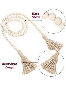 1pc Wooden Bead Tassel Decor Wall Hanging,Decorative Beaded Tassel Bohemian Decoration For Tables... | SHEIN