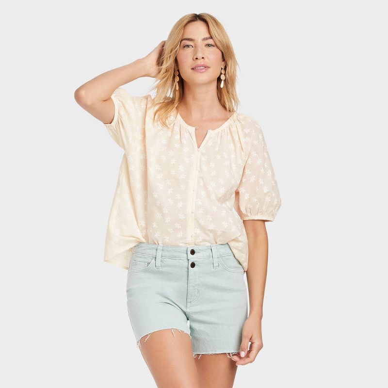 Women's Puff Short Sleeve Button-Front Blouse - Universal Thread™ | Target