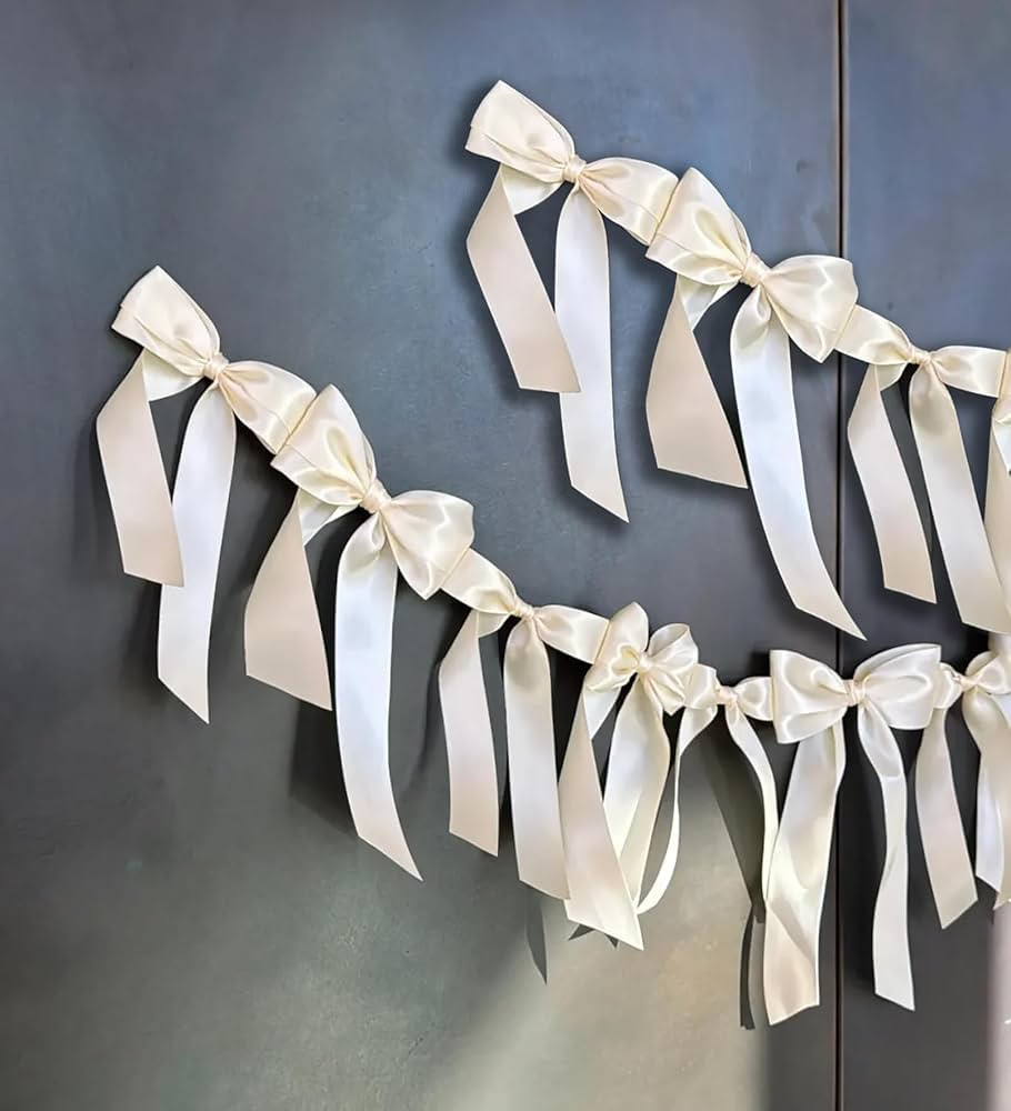Ivory White Bow Garland Hanging Decorations, Pre-String Coquette Bow Garlands, 2Pcs Party Garland... | Amazon (US)