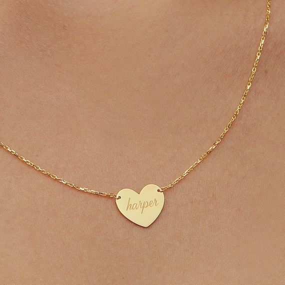 14K Solid Gold Heart Necklace/ Heart Name Necklace/ Love | Etsy | Etsy (US)