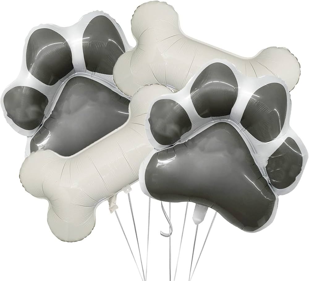 Wdecorm 4Pcs Dog Party Balloons Decorations, Large 2Pcs Bone Shaped Foil Balloons 2Pcs Grey Dog P... | Amazon (US)