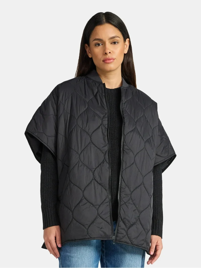 Time and Tru Women's Quilted Puffer, S/M, Black, Nylon | Walmart (US)