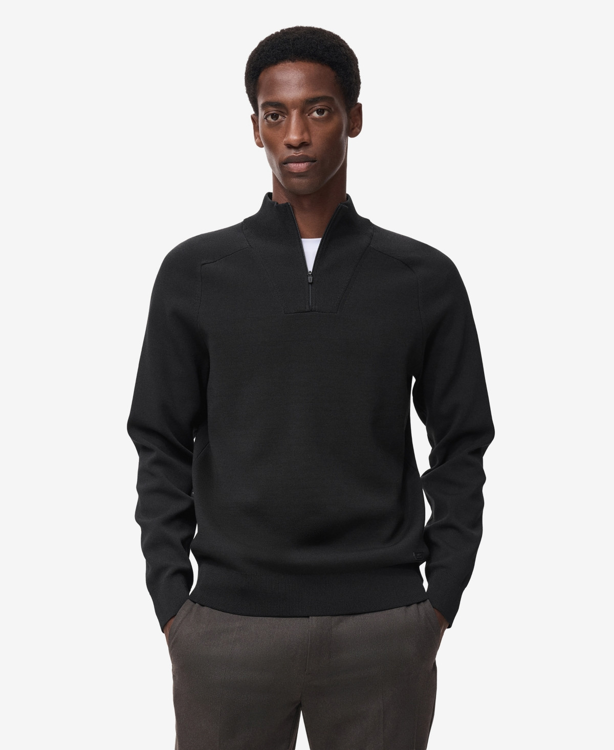 Mango Men's Breathable Zip-Neck Sweater - Black | Macy's