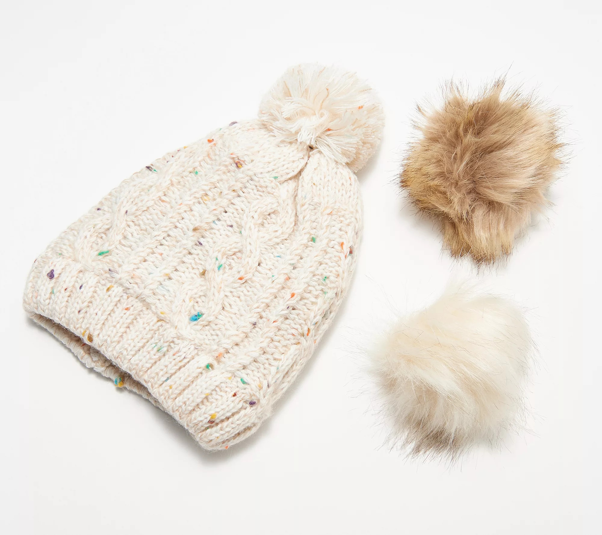 Chic Tweak Knit Beanie with Removable Poms - QVC.com | QVC