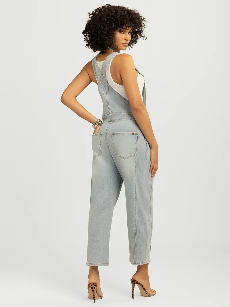 Jessica Simpson Women's Cropped Barrel Leg Denim Overalls, 26" Inseam, Size XS-XL | Walmart (US)