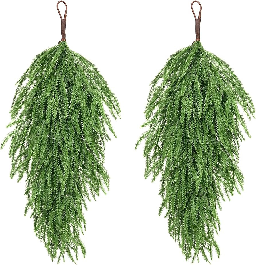 2 Pack 32" Extra Long Artificial Christmas Teardrop Swag - Faux Pine Needles Teardrop Door Swag, ... | Amazon (US)