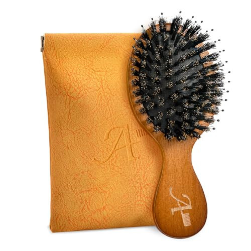 Travel Hair Brush, Mini Boar Bristle Hair Brush for Women Gift- Small Portable Compact HairBrush for Girls Kids Women Gift, Travel Size for Purse, Vacation, Business Trips & Outings Mini Round x1 Wood | Amazon (US)