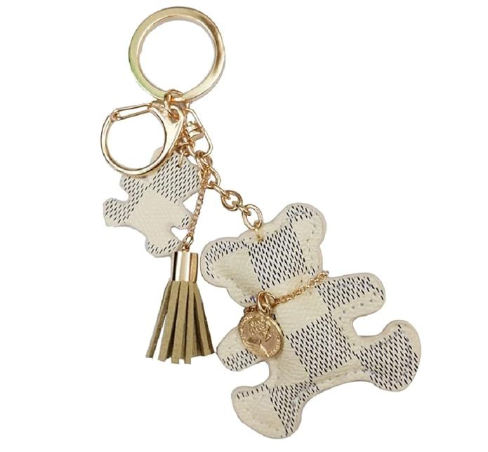Leather Tassel Bear Keychain, Baby Bear Keychain Key Chain Rings for Women Girls | Amazon (US)
