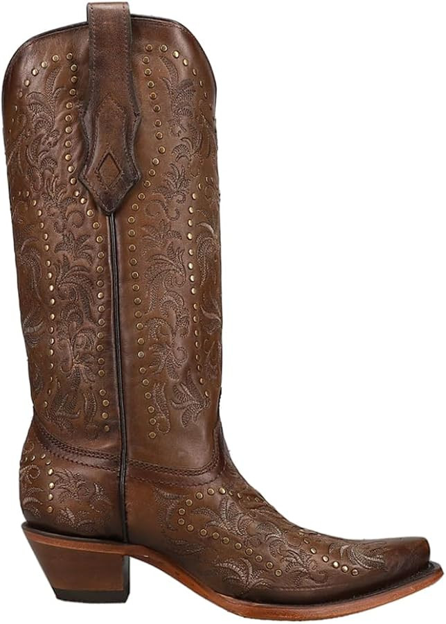 Corral Boots Womens Maple Embroidered Studded Snip Toe Casual Boots Mid Calf Low Heel 1-2" - Brow... | Amazon (US)