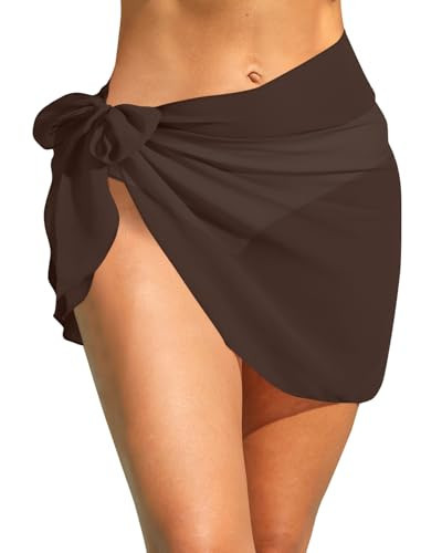 Holipick Sarong Cover Up Wrap Skirt Bathing Suit Sheer Swimsuit Sarong for Beach Chiffon Coverup Brown | Amazon (US)