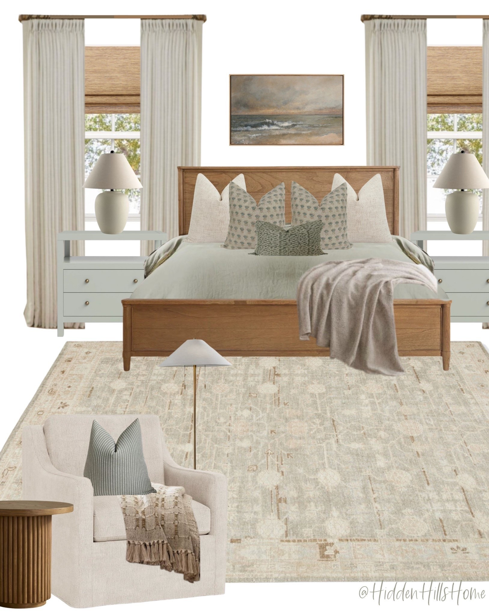 Master bedroom decor mood board, bedroom design ideas, home decor, primary bedroom design, bedding, nightstands, bedroom rug, curtains #bed

#LTKHome #LTKSaleAlert #LTKSeasonal