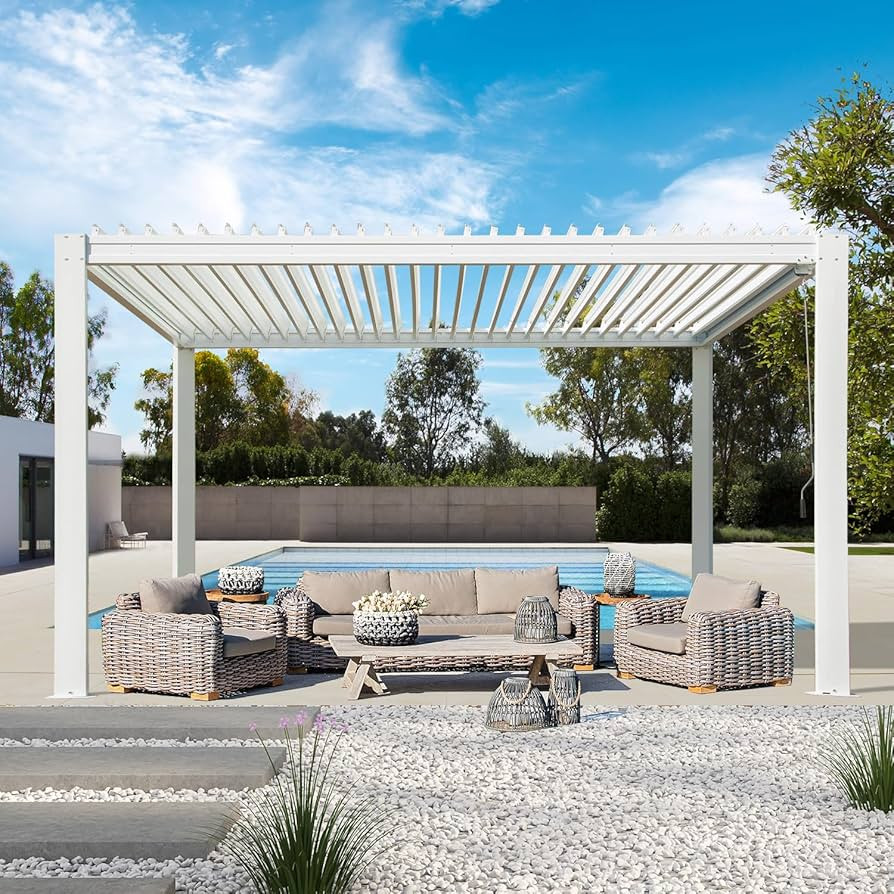 Domi Louvered Pergola 10×13 FT, Outdoor Aluminum Pergola with Adjustable Rainproof Roof and Drai... | Amazon (US)