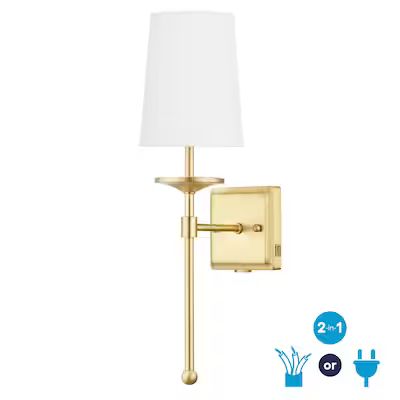 allen + roth Eubanks 4.25-in W 1-Light Brushed Gold Transitional LED Wall Sconce | Lowe's
