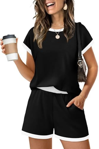 WIHOLL Two Piece Sets for Women Summer Lounge Short Sets Cap Sleeve Crew Neck Sweatsuit with Pock... | Amazon (US)