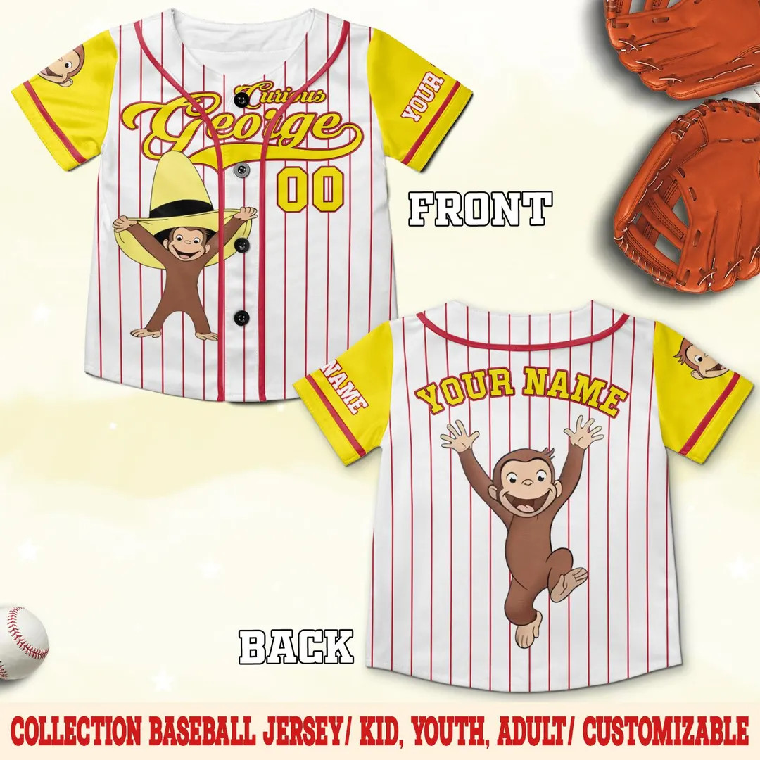 Curious George Birthday Baseball Jersey/curious George Baseball Shirt/curious George Birthday Jer... | Etsy (US)