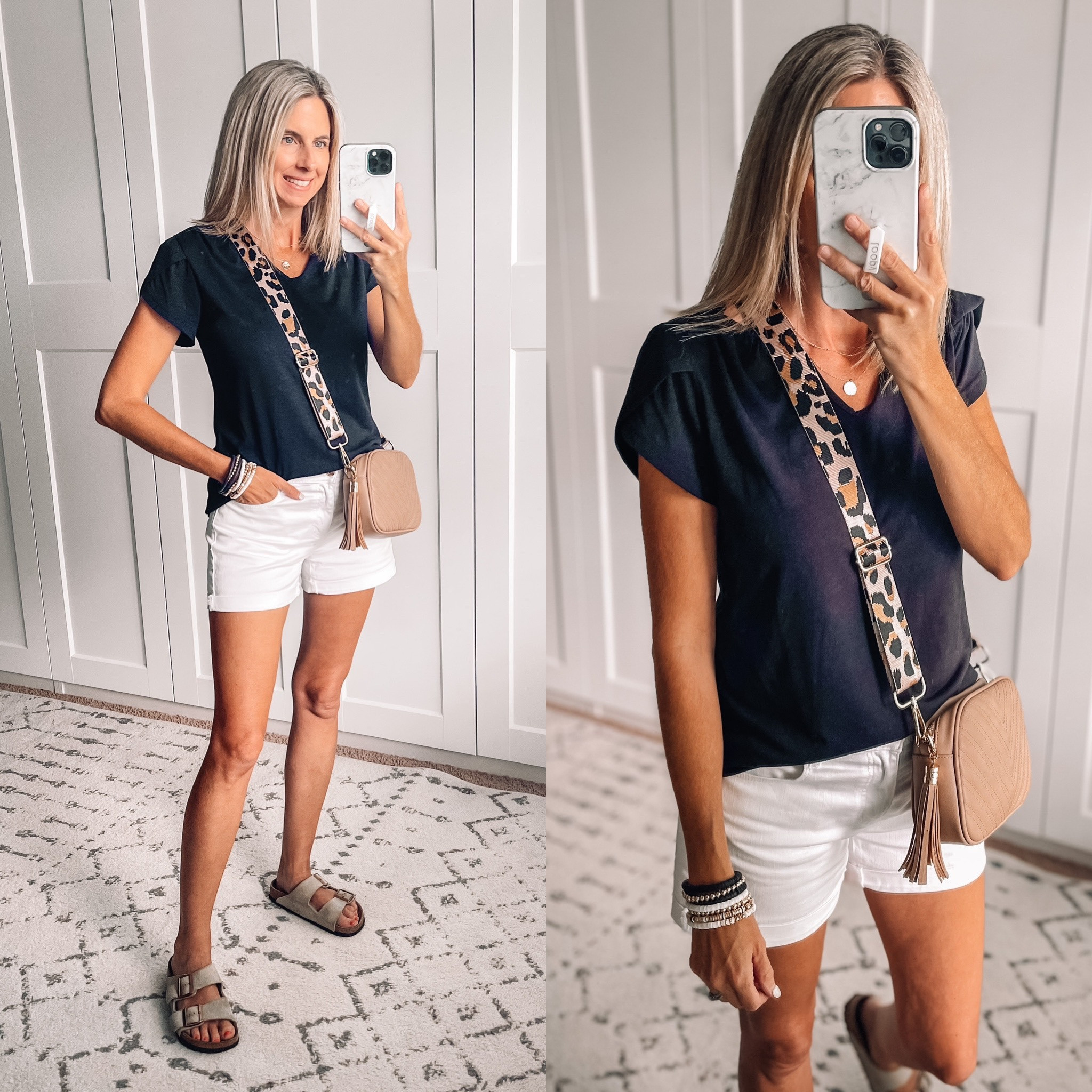 ⭐️ AMAZON ruffle sleeve tshirt - a good basic tee and comes in other colors! 
Wearing a small 
Shorts are Loft - wearing a 25
Amazon bag with interchangeable straps 
Amazon jewelry 

#LTKunder50 #LTKsalealert 

#LTKSeasonal #LTKFindsUnder50 #LTKSaleAlert