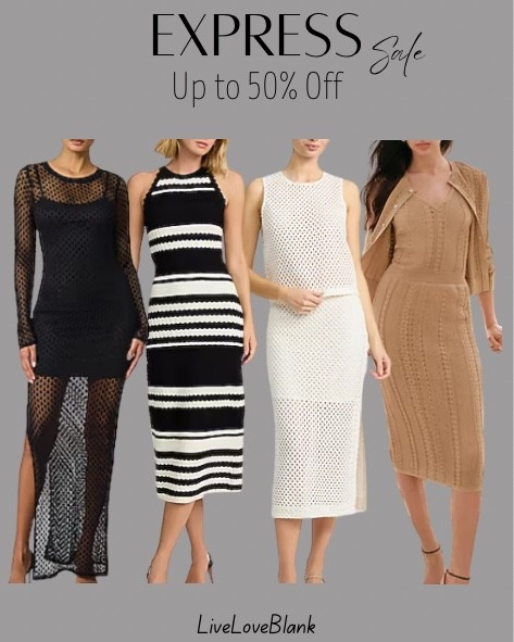 Express sale
Save up to 50%
Knit dresses
Knit sets 
Outfits for her


#LTKSeasonal #LTKSaleAlert #LTKOver40