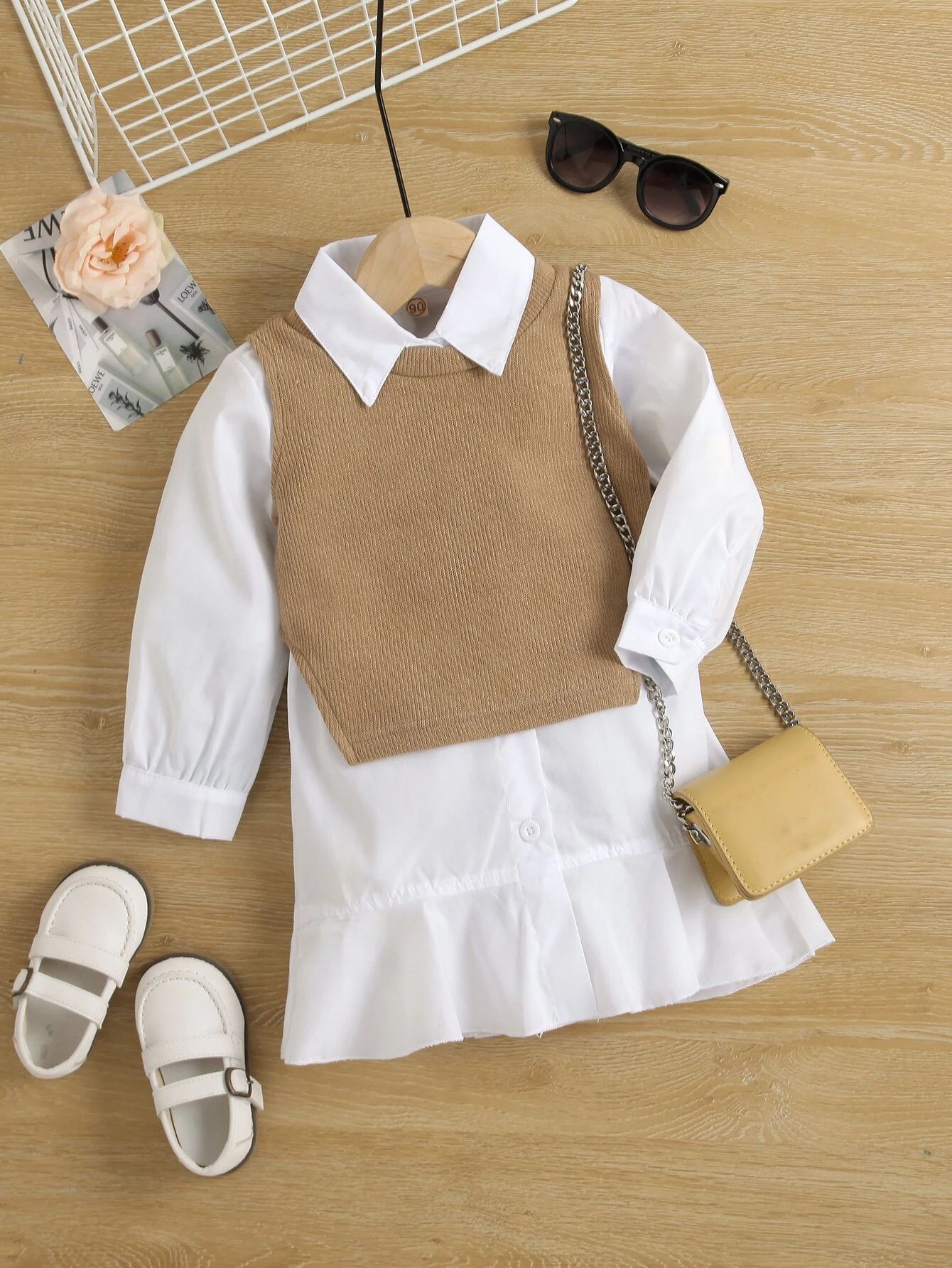 Toddler Girls Asymmetrical Vest & Ruffle Hem Shirt Dress | SHEIN