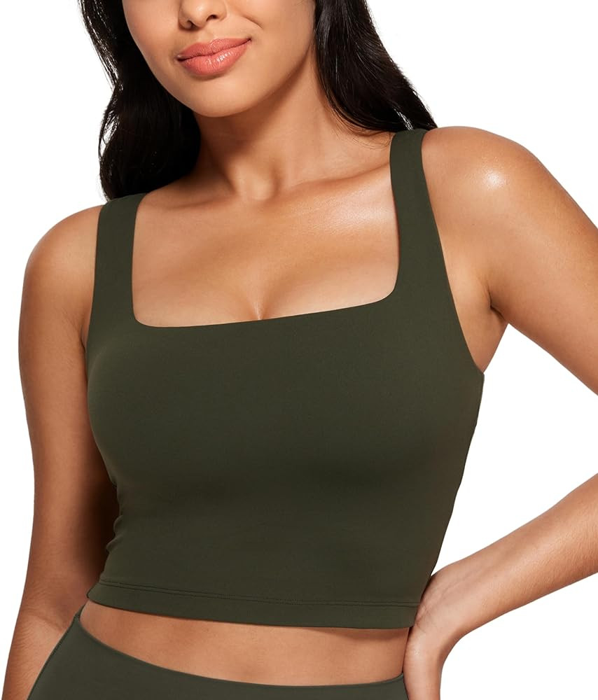 CRZ YOGA Butterluxe Womens Square Neck Longline Sports Bra - Workout Crop Tank Tops Padded with B... | Amazon (US)