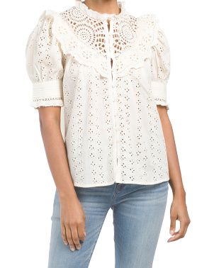 Eyelet Crochet Yoke Top | TJ Maxx