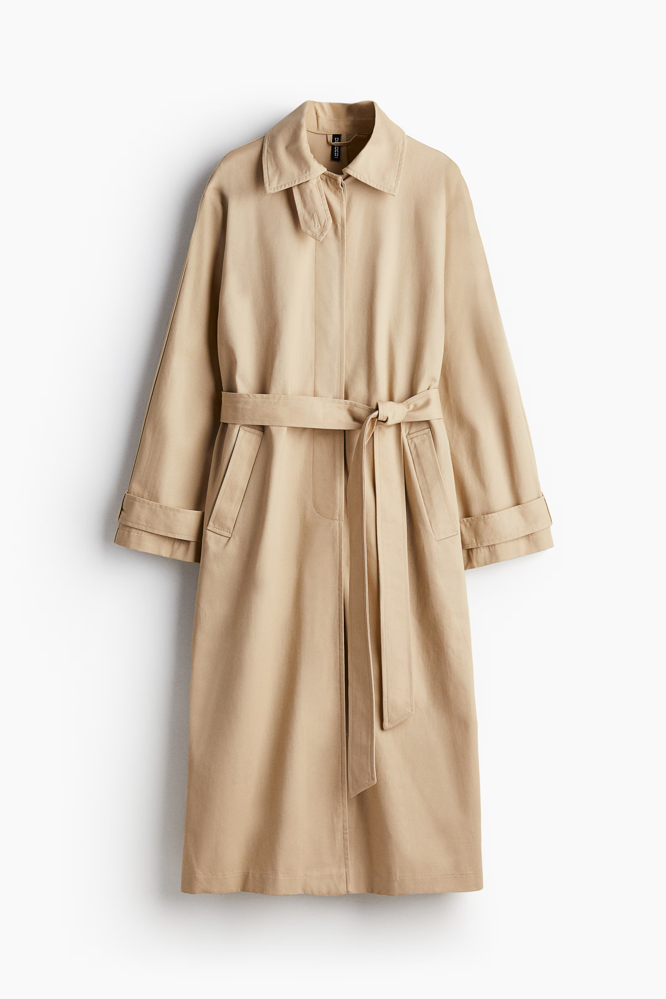 Single-Breasted Twill Trench Coat - Long sleeve - Long - Beige - Ladies | H&M US | H&M (US + CA)