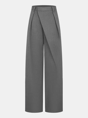 Asymmetric Pleated Wide-Leg Pants | Commense