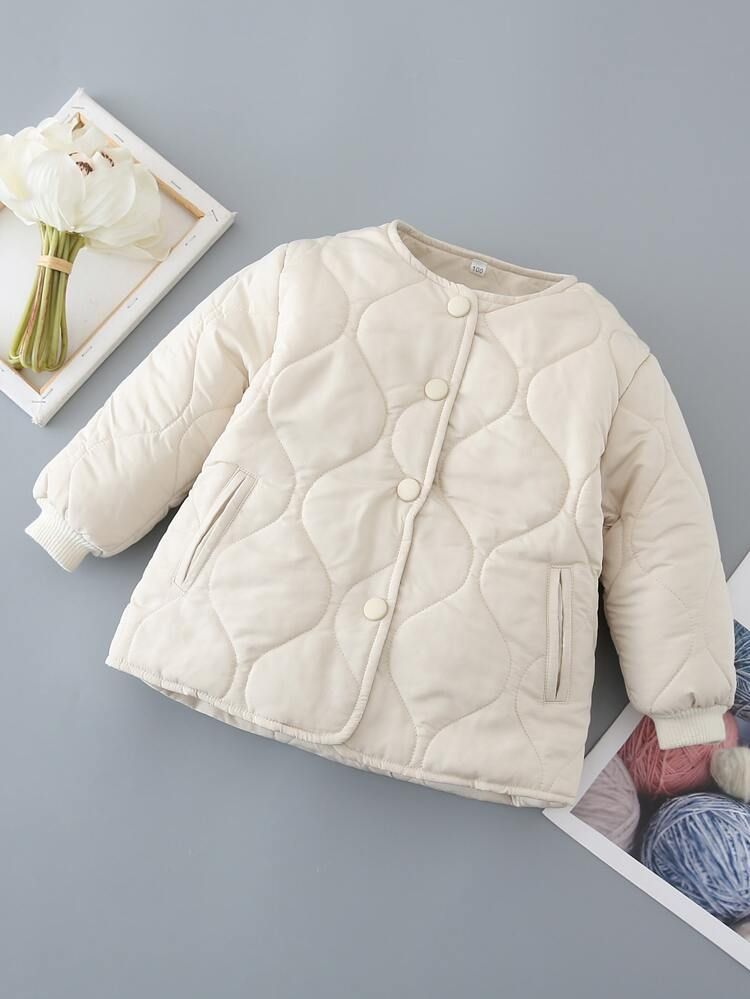 Toddler Girls Solid Button Front Winter Coat | SHEIN