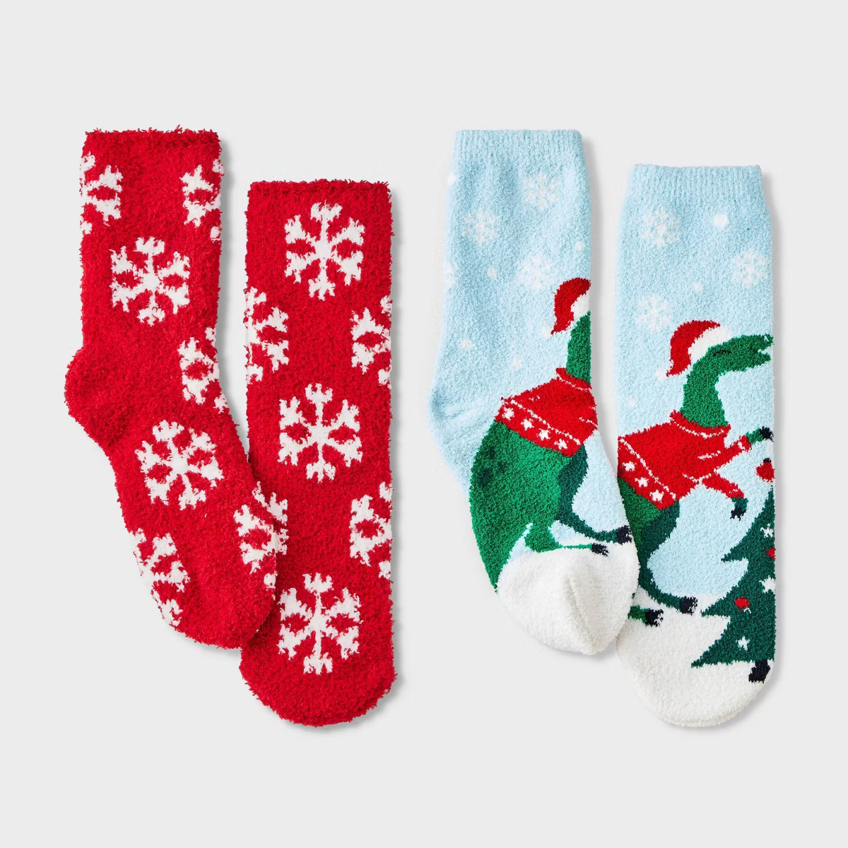 Kids' 2pk Christmas Dinosaur & Snowflakes Cozy Crew Socks with Gift Card Holder - Wondershop™ | Target