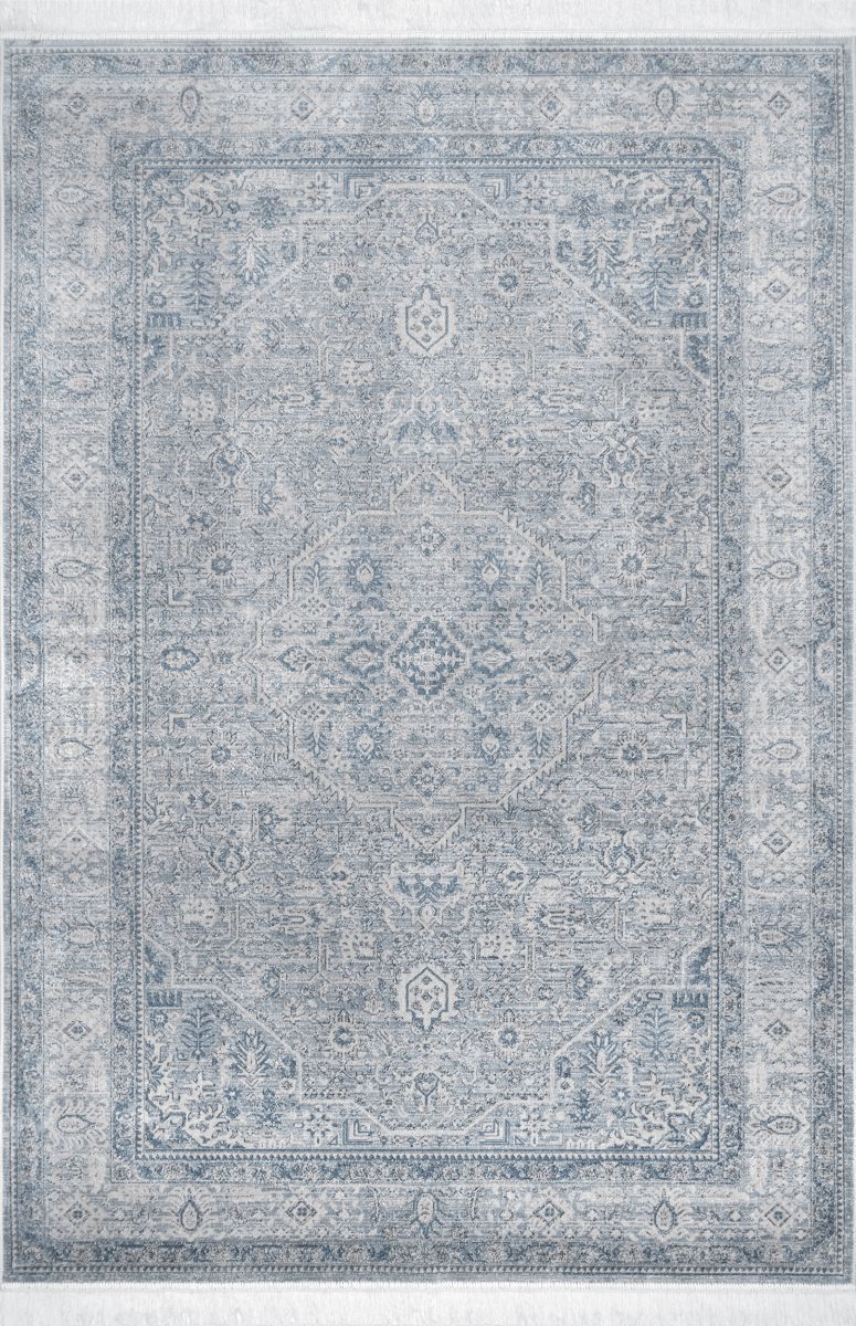 Blue Persian Medallion Fringe Area Rug | Rugs USA