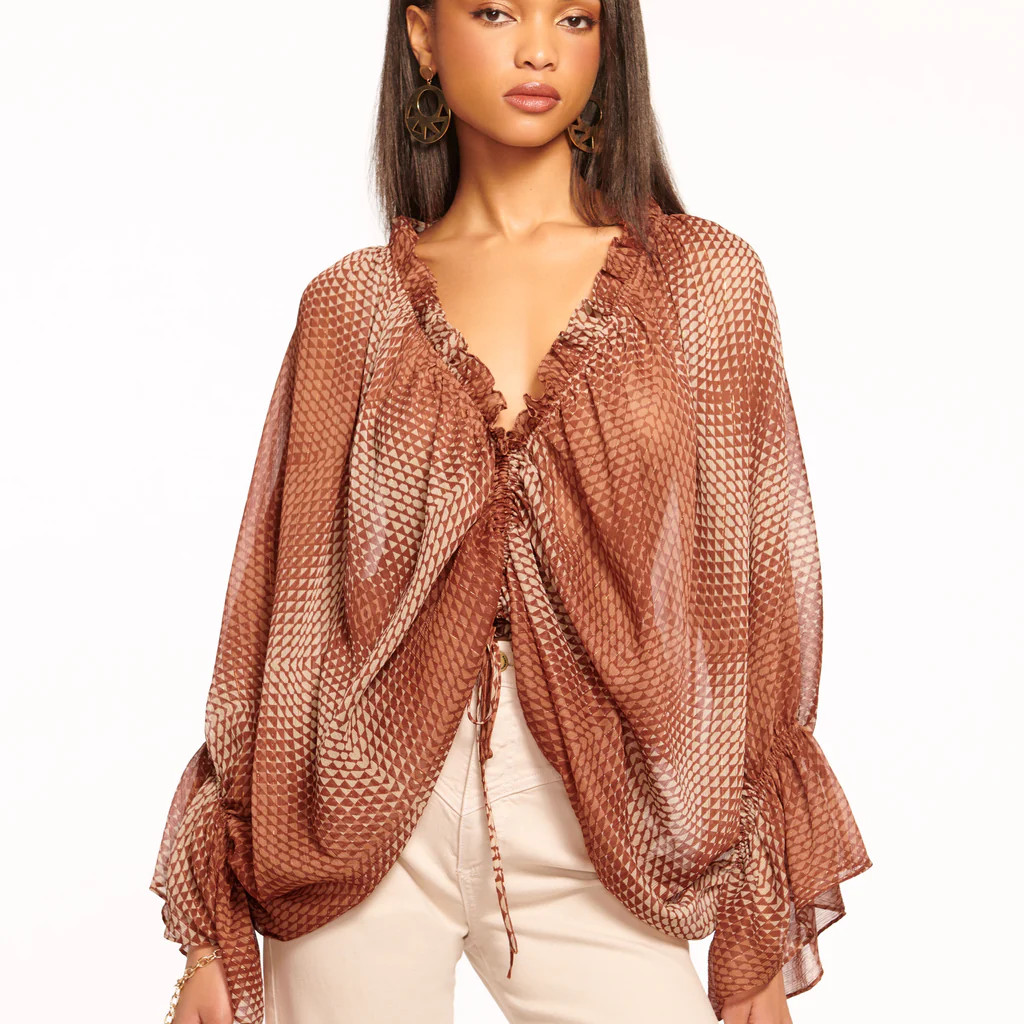 Susanna Ruched V-Neck Blouse | Ramy Brook