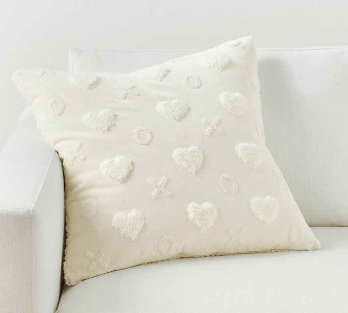 XO Heart Sherpa Embroidered Pillow Cover | Pottery Barn (US)