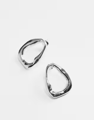 ASOS DESIGN stud earrings with circular molten design in silver tone | ASOS (Global)
