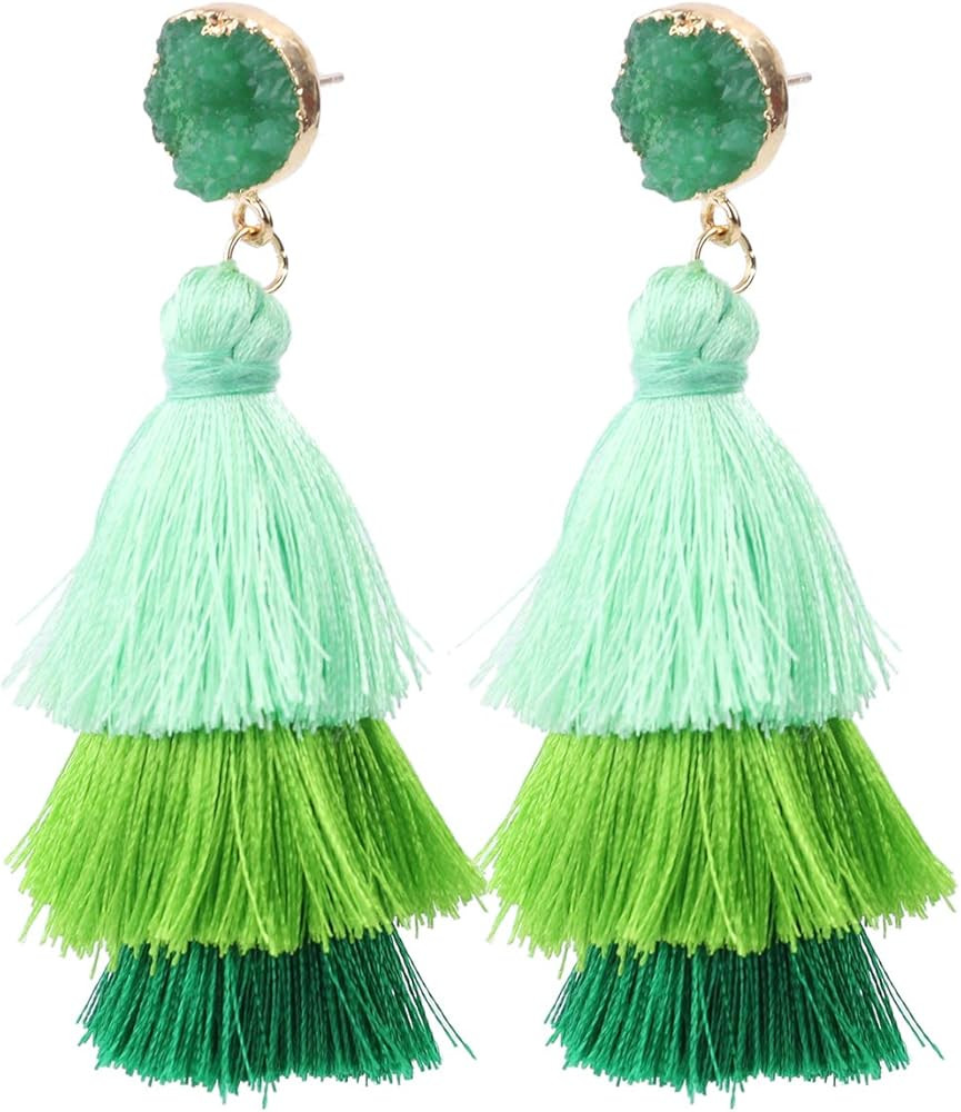 Rave Envy Colorful Tassel Earrings for Women - Layered Tassle Earrings - Choice of Color | Amazon (US)