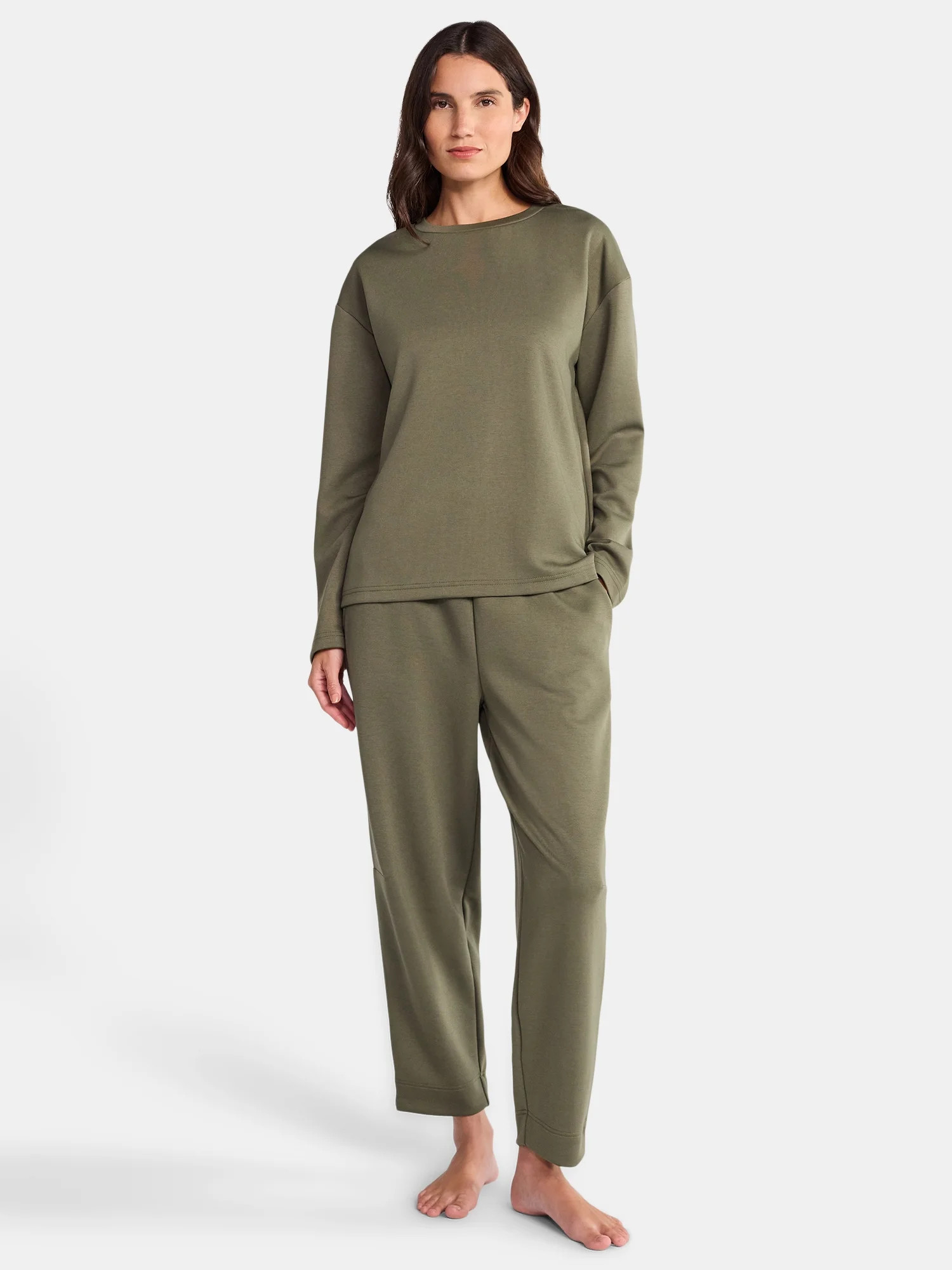 Lissome Women’s Luxe Scubaknit Long Sleeve Drop Shoulder Top and barrel leg pant Lounge Set, 2-... | Walmart (US)