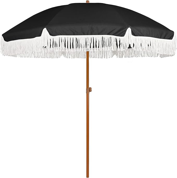 AMMSUN 7ft Patio Umbrella with Fringe Outdoor Tassel Umbrella UPF50+ Premium Steel Pole and Steel... | Amazon (US)