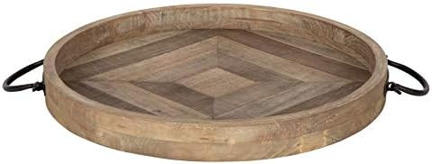 Kate and Laurel Marmora Rustic Round Decorative Tray with Pieced Wood Base and Black Metal Handle... | Amazon (US)