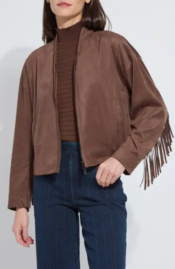 Lysse Candence Fringe Trim Faux Suede Jacket in Pl Wood at Nordstrom Rack, Size X-Large | Nordstrom Rack