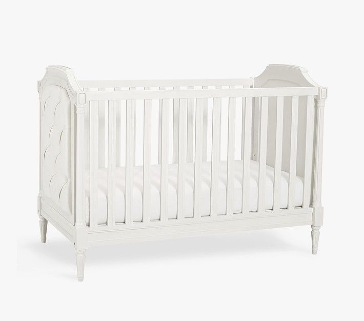 Blythe Crib, French White &amp;amp; Ivory Washed Linen Cotton, In-Home Delivery | Pottery Barn Kids