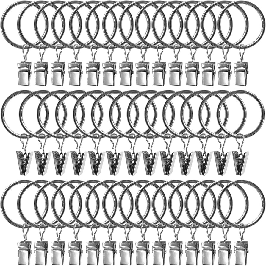 40 Pack Curtain Rings with Clips, Drapery Clips with Rings, Drapes Rings 1.26 in Interior Diamete... | Amazon (US)