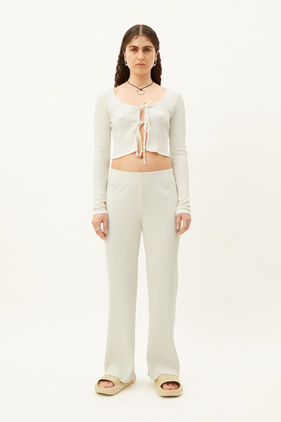 Katherine Ribbed Trousers - White - Trousers - Weekday GB | Weekday