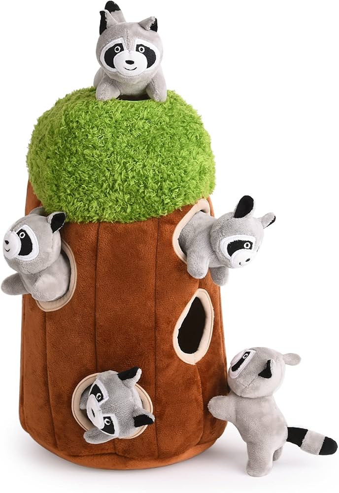 Interactive Squeaky Dog Toys Raccoon Dog Toy, Stuffing Woodland Friends Burrow, Squeaky Plush Dog... | Amazon (US)