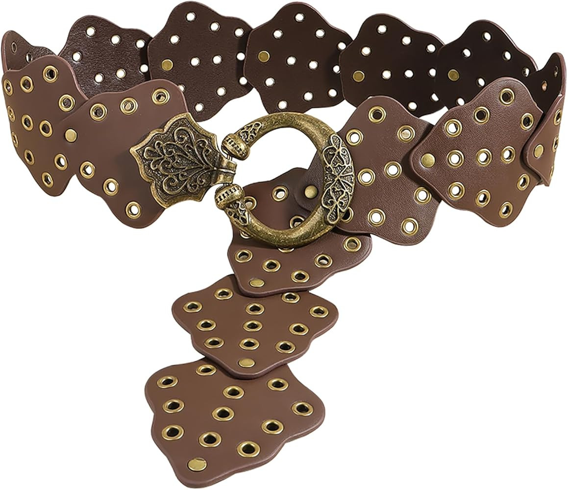 Hollow Wide Belt for Women Boho Leather Metal Buckle Concho Belt Soft Durable Western Cowgirl Wai... | Amazon (US)